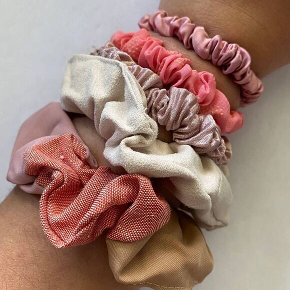 Set of 5 Scrunchies - Pink and Nude Patchwork - Picture 1 of 2